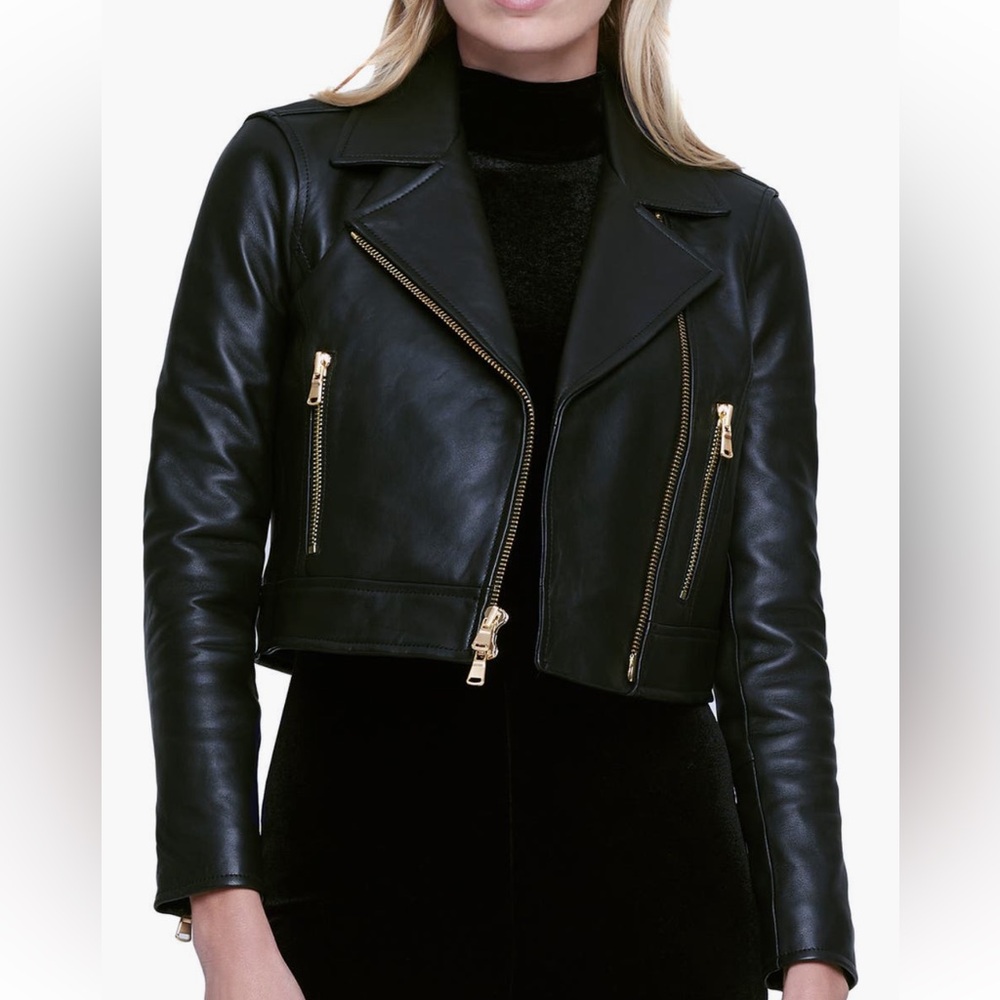L’AGENCE ONNA Cropped Leather Jacket, size Medium NWT